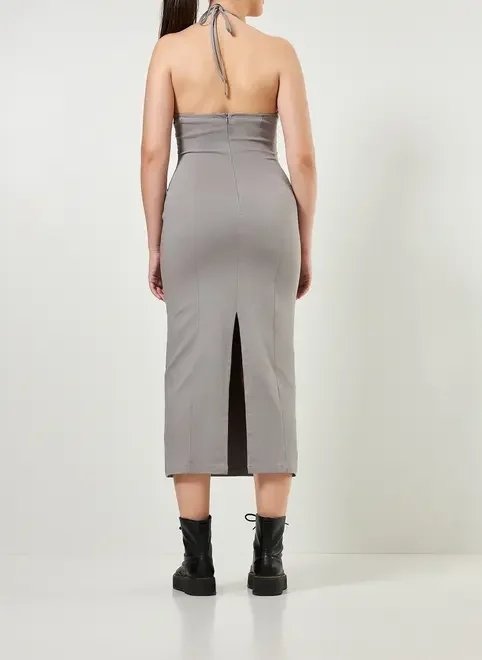 vestido midi frente única cinza vestido midi frente única cinza