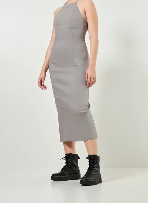 vestido midi frente única cinza vestido midi frente única cinza