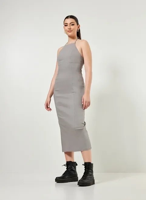 vestido midi frente única cinza vestido midi frente única cinza