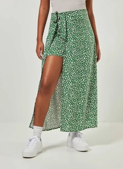 saia midi com shortinho verde floral saia midi com shortinho verde floral