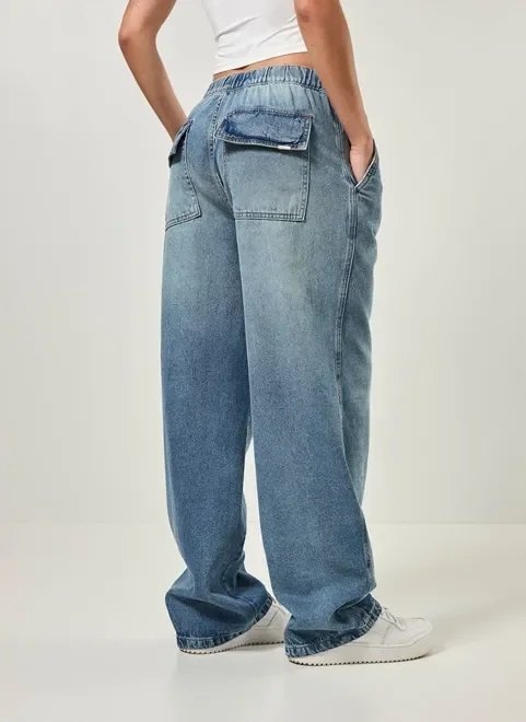 calça jeans loose com elástico calça jeans loose com elástico