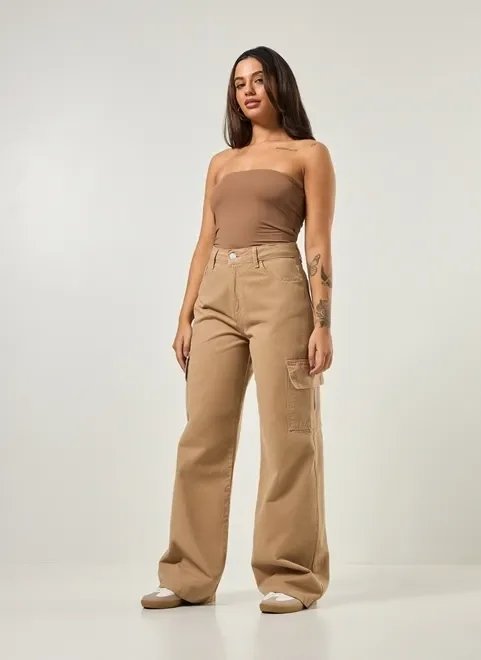 calça wide leg sarja cargo calça wide leg sarja cargo