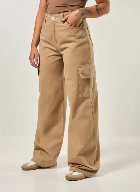 calça wide leg sarja cargo calça wide leg sarja cargo