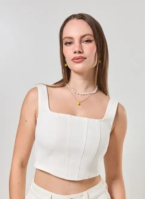 cropped corselet em sarja branca cropped corselet em sarja branca
