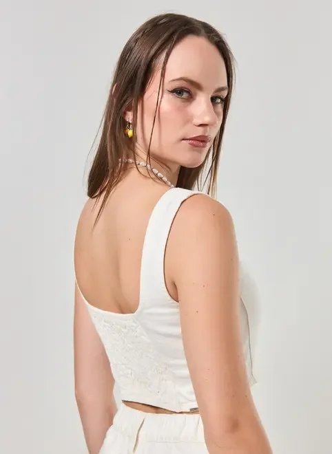 cropped corselet em sarja branca cropped corselet em sarja branca