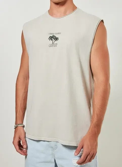 regata estonada com bordado tropical regata estonada com bordado tropical