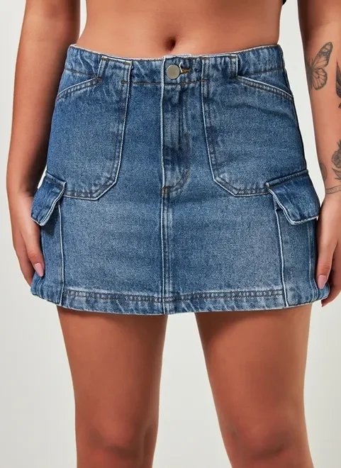 saia jeans curta cargo saia jeans curta cargo