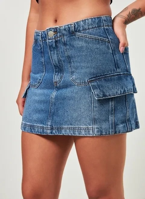 saia jeans curta cargo saia jeans curta cargo