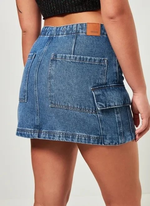 saia jeans curta cargo saia jeans curta cargo