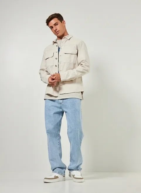 jaqueta estilo camisa em sarja clara jaqueta estilo camisa em sarja clara