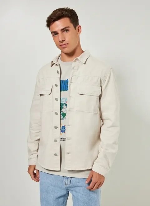 jaqueta estilo camisa em sarja clara jaqueta estilo camisa em sarja clara