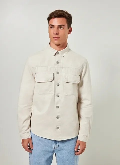 jaqueta estilo camisa em sarja clara jaqueta estilo camisa em sarja clara