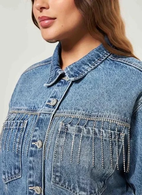 jaqueta jeans com franjas de strass jaqueta jeans com franjas de strass