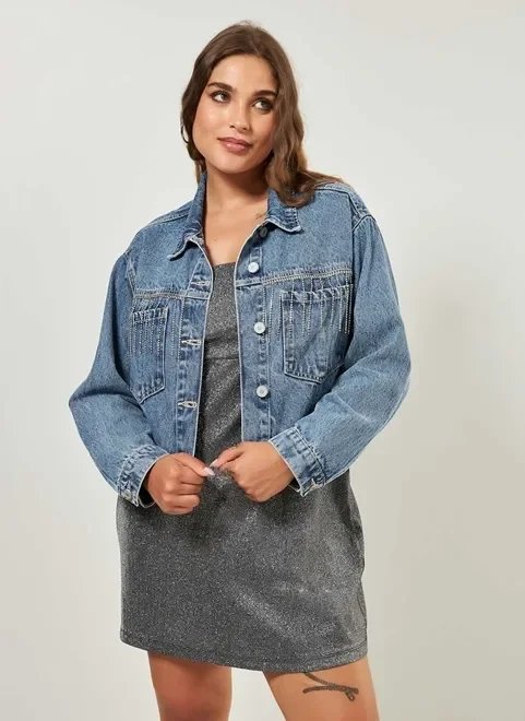 jaqueta jeans com franjas de strass jaqueta jeans com franjas de strass