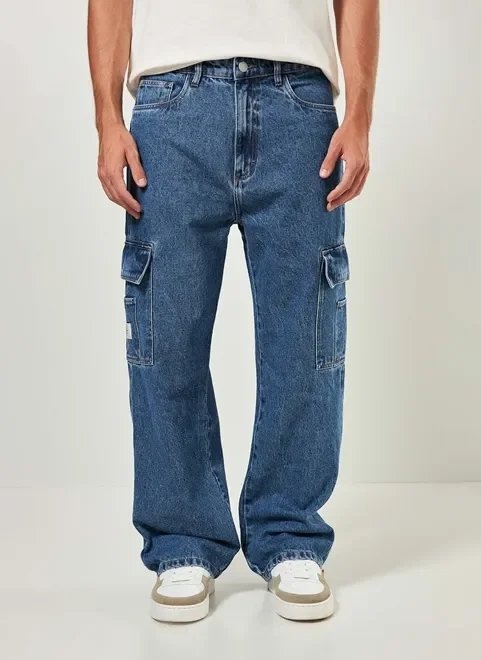 calça jeans cargo reta calça jeans cargo reta