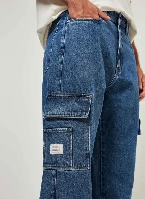 calça jeans cargo reta calça jeans cargo reta