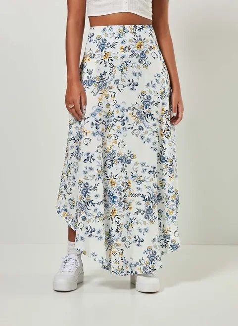 saia longa floral com bolsos saia longa floral com bolsos