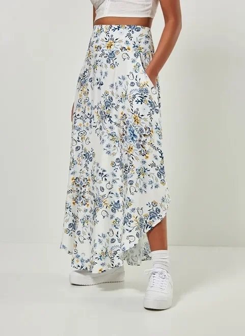 saia longa floral com bolsos saia longa floral com bolsos