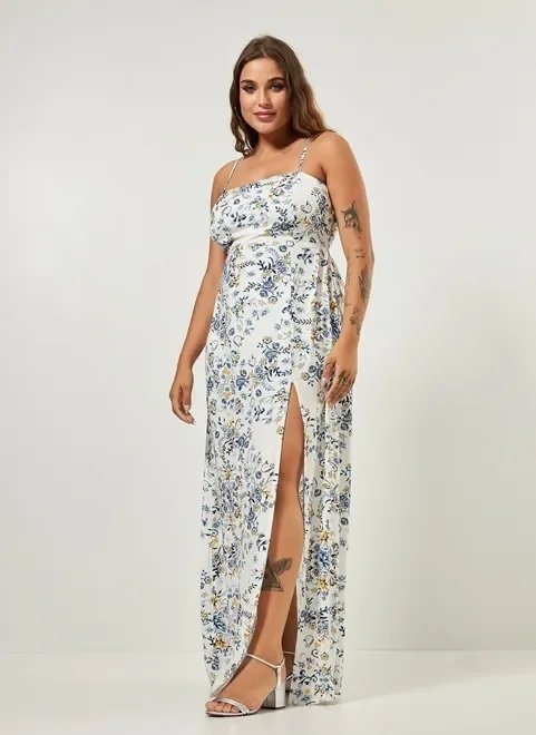 vestido longo off-white florido vestido longo off-white florido