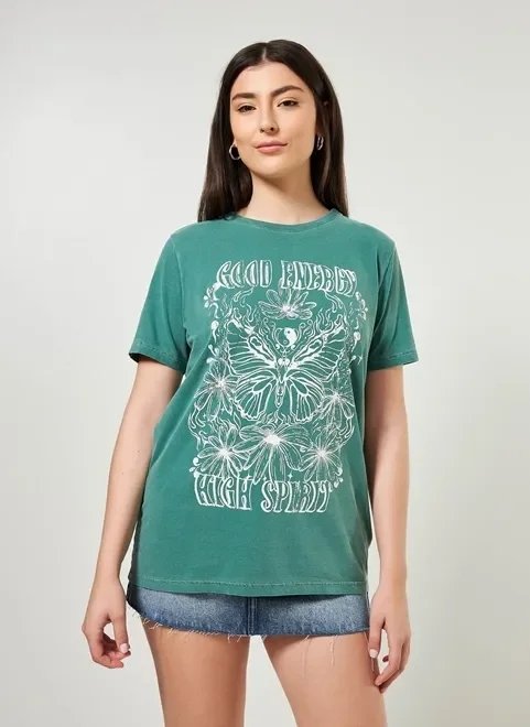 camiseta verde estonada estampa mística camiseta verde estonada estampa mística