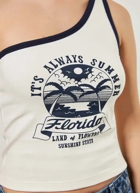 blusa com ombro único e estampa verão blusa com ombro único e estampa verão