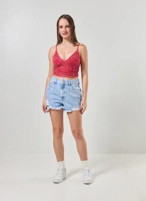 cropped com tule vermelho estampado cropped com tule vermelho estampado
