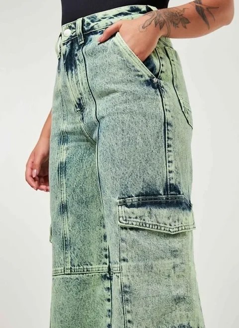 calça jeans wide leg verde cargo calça jeans wide leg verde cargo