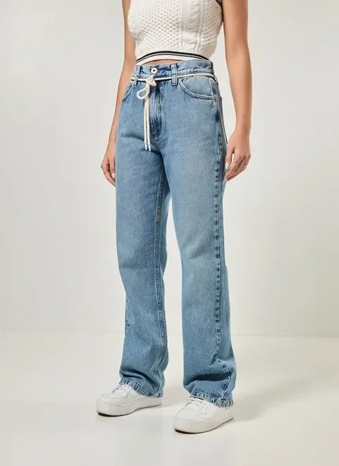 calça wide leg jeans com cadarço calça wide leg jeans com cadarço