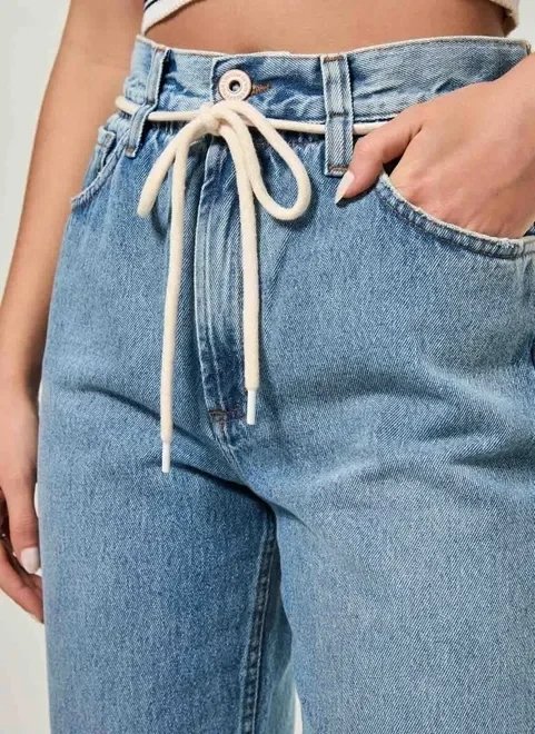 calça wide leg jeans com cadarço calça wide leg jeans com cadarço