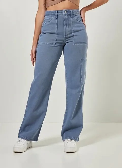 calça wide leg cargo em sarja calça wide leg cargo em sarja