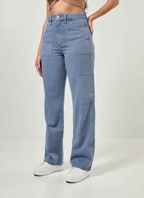 calça wide leg cargo em sarja calça wide leg cargo em sarja