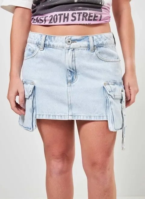 saia jeans cintura baixa bolsos cargo saia jeans cintura baixa bolsos cargo