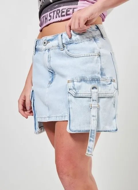 saia jeans cintura baixa bolsos cargo saia jeans cintura baixa bolsos cargo