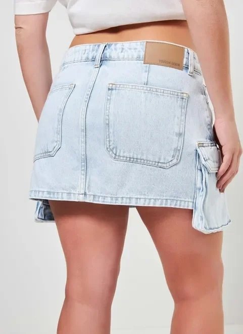 saia jeans cintura baixa bolsos cargo saia jeans cintura baixa bolsos cargo