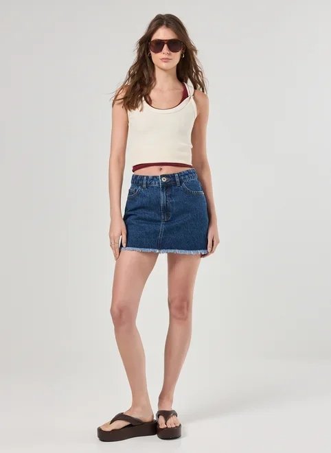 saia jeans barra desfiada cintura média saia jeans barra desfiada cintura média