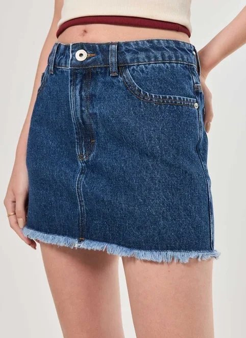 saia jeans barra desfiada cintura média saia jeans barra desfiada cintura média