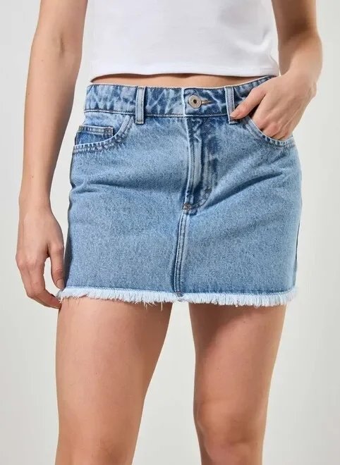 saia jeans barra desfiada cintura média saia jeans barra desfiada cintura média