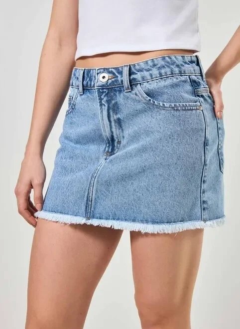 saia jeans barra desfiada cintura média saia jeans barra desfiada cintura média