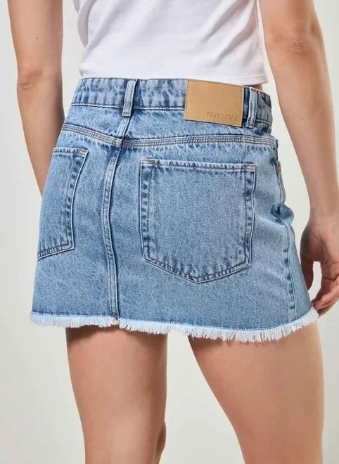 saia jeans barra desfiada cintura média saia jeans barra desfiada cintura média