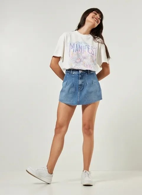 short saia jeans com pregas short saia jeans com pregas