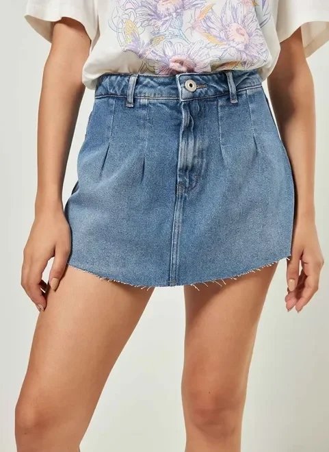 short saia jeans com pregas short saia jeans com pregas