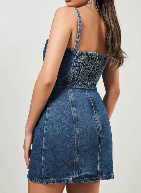 vestido jeans escuro curto vestido jeans escuro curto