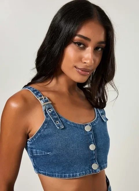 cropped jeans com botão cropped jeans com botão