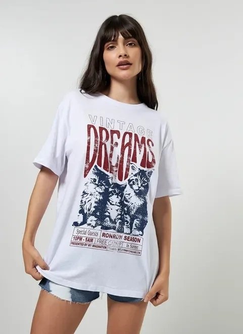 camiseta oversized estampa vintage gatos camiseta oversized estampa vintage gatos