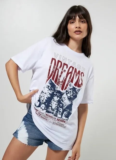 camiseta oversized estampa vintage gatos camiseta oversized estampa vintage gatos