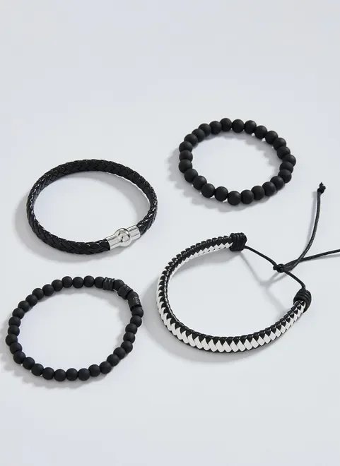 conjunto 4 pulseiras pretas conjunto 4 pulseiras pretas