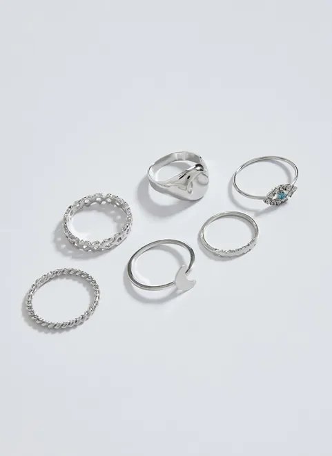 conjunto 6 anéis lua e olho conjunto 6 anéis lua e olho