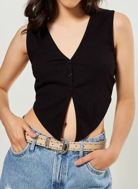 blusa colete em malha preta blusa colete em malha preta