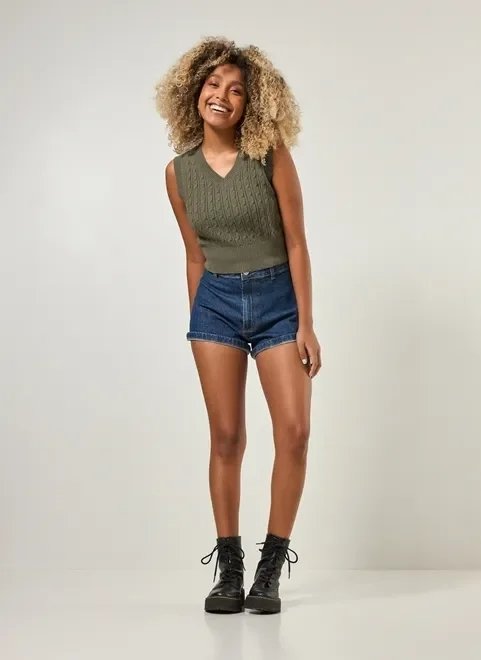 blusa colete em tricô verde militar blusa colete em tricô verde militar