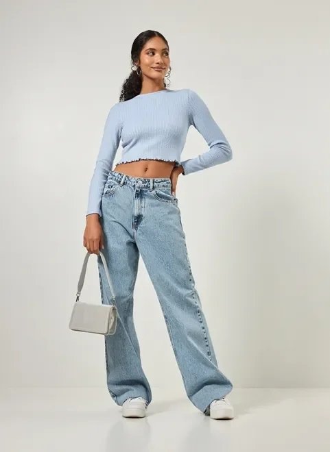 blusa cropped manga longa tricô texturizado blusa cropped manga longa tricô texturizado